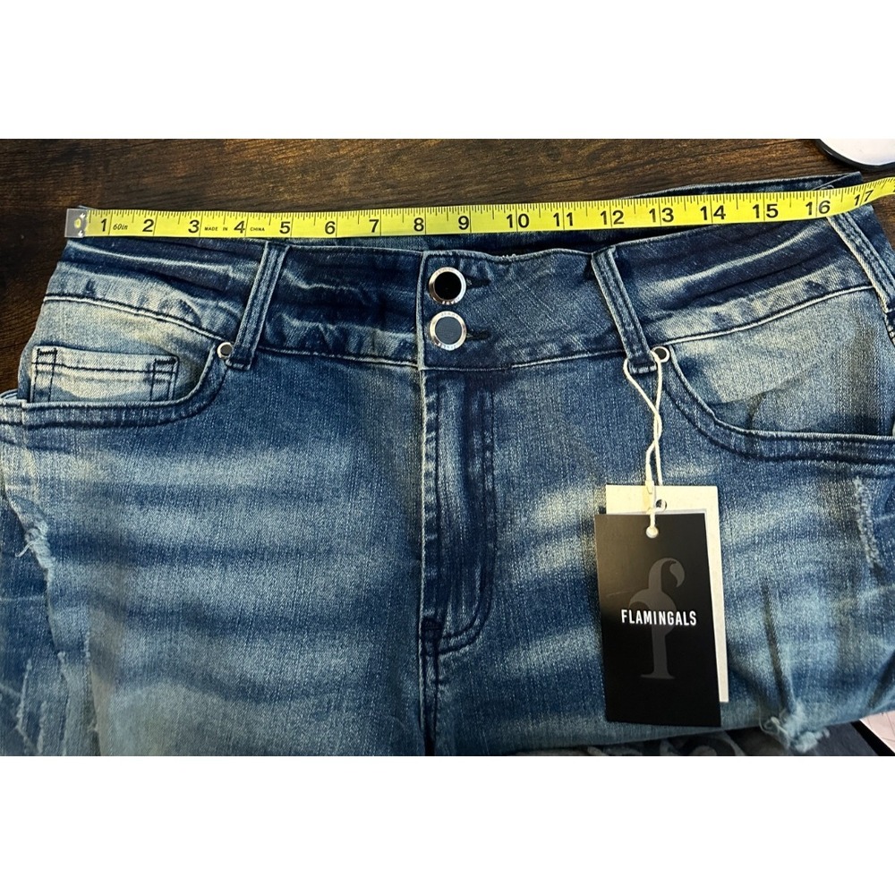 FLAMINGALS Cross Embroidery Ripped Double Button Mid Rise Bootcut Jeans 2XL - Picture 11 of 15